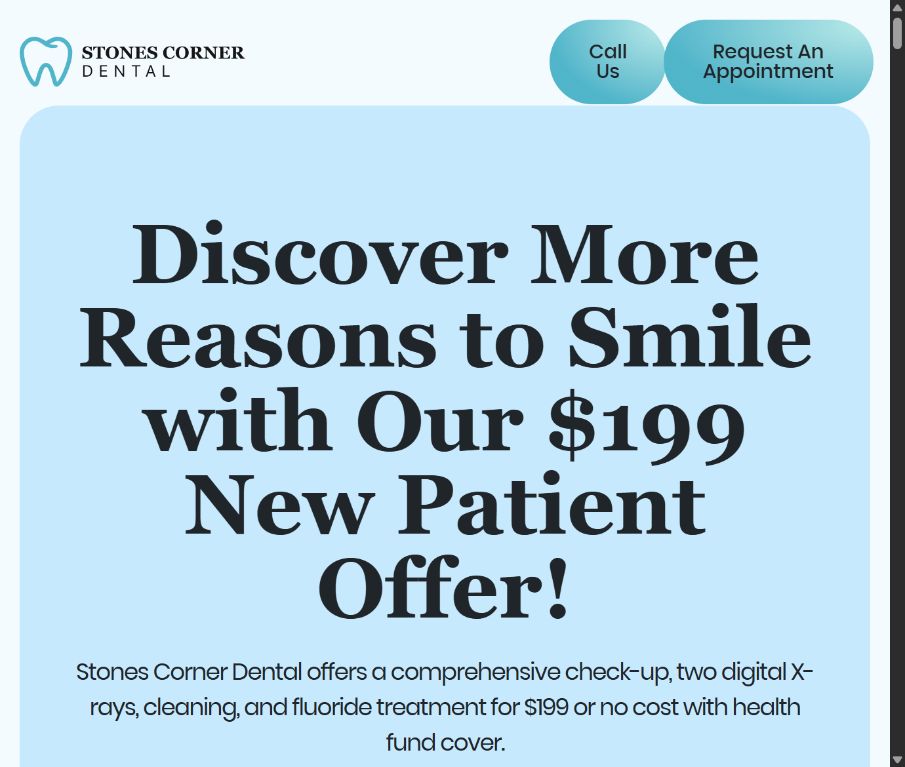 Preview of the Stones Corner Dental new-patient landing page